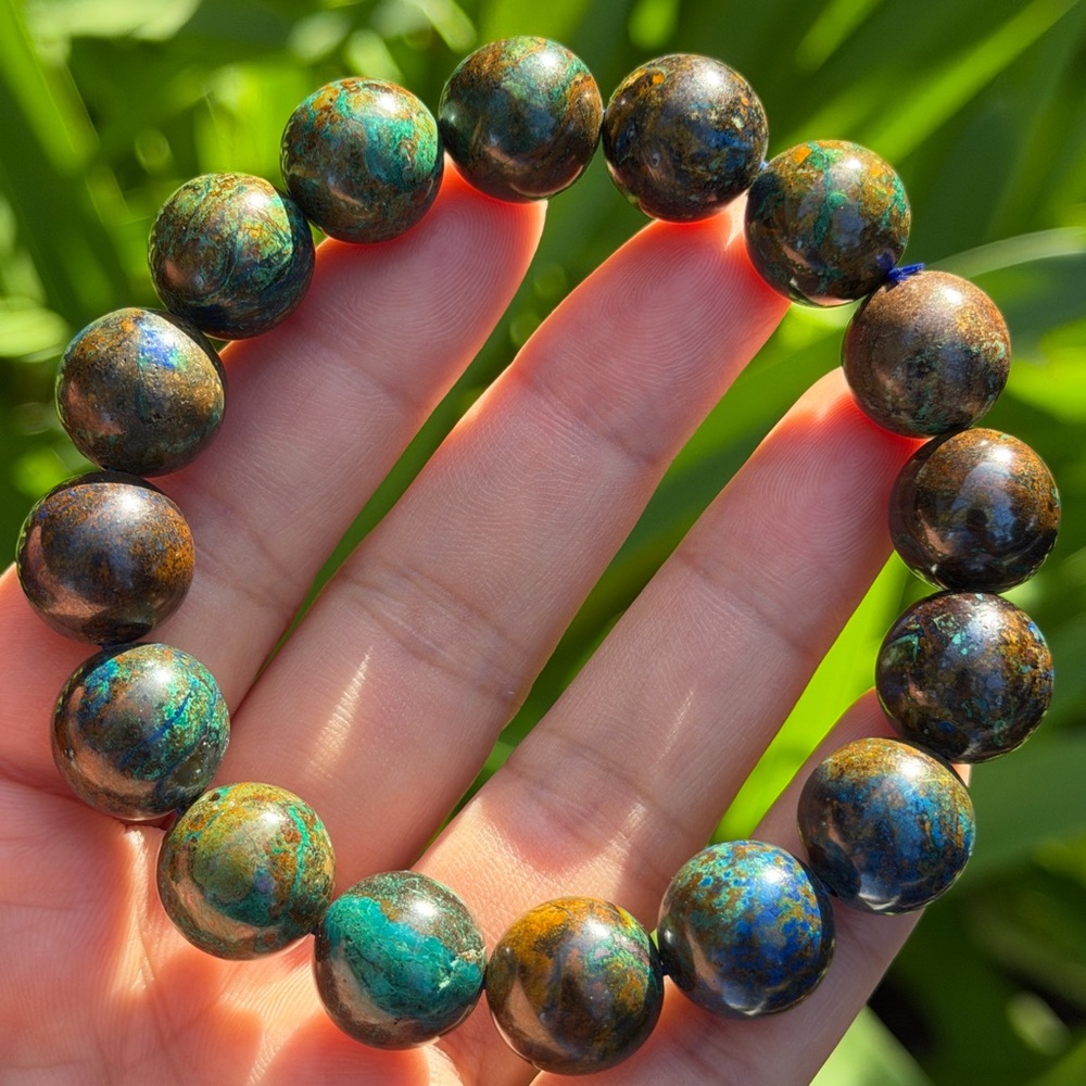 13.5mm‎ stretchable azurite bracelet 0722